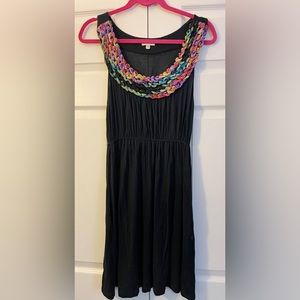 SILENCE + NOISE / URBAN OUTFITTERS BLACK MINI DRESS / MULTI WOVEN TRIM